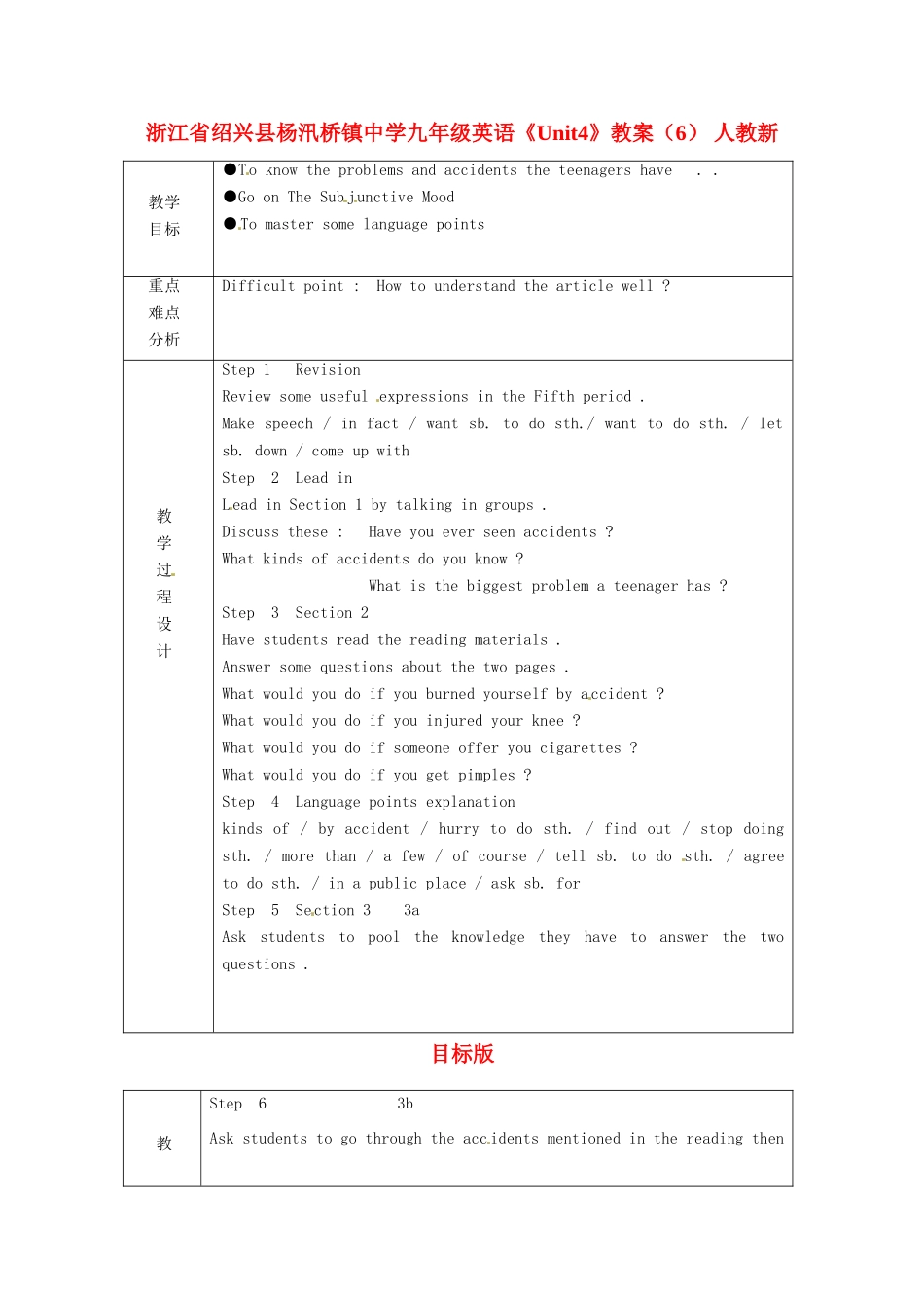 浙江省绍兴县杨汛桥镇中学九年级英语《Unit4》教案（6） 人教新目标版_第1页