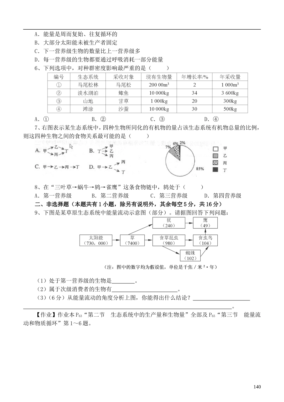 浙江省临海市白云高级中学高中生物 6.2生态系统的能量流动导学案 浙科版必修3_第2页