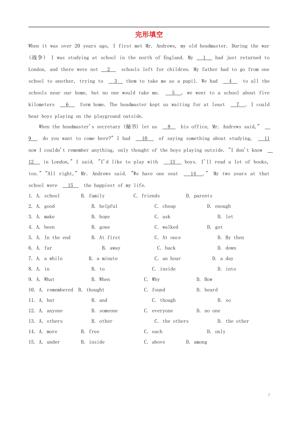 中考英语完形填空_第1页