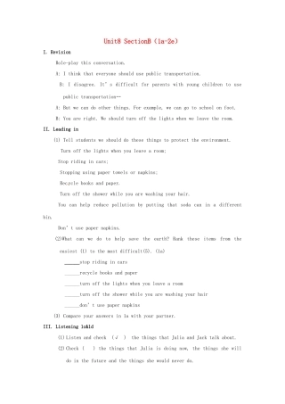 秋九年级英语全册 Unit 8《We’re trying to save he earth》（Section B 1a-2e）教案 （新版）鲁教版五四制-鲁教版五四制初中九年级全册英语教案