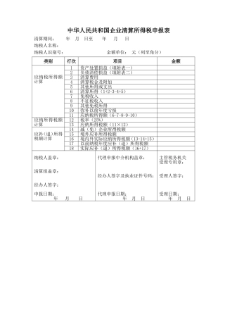 清算企业所得税申报表