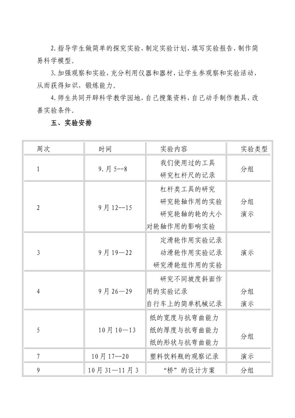 六年级科学上册实验计划及进度安排表_第2页