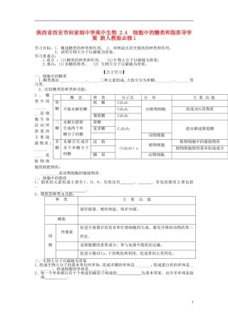 陕西省西安市田家炳中学高中生物 2.4  细胞中的糖类和脂质导学案 新人教版必修1