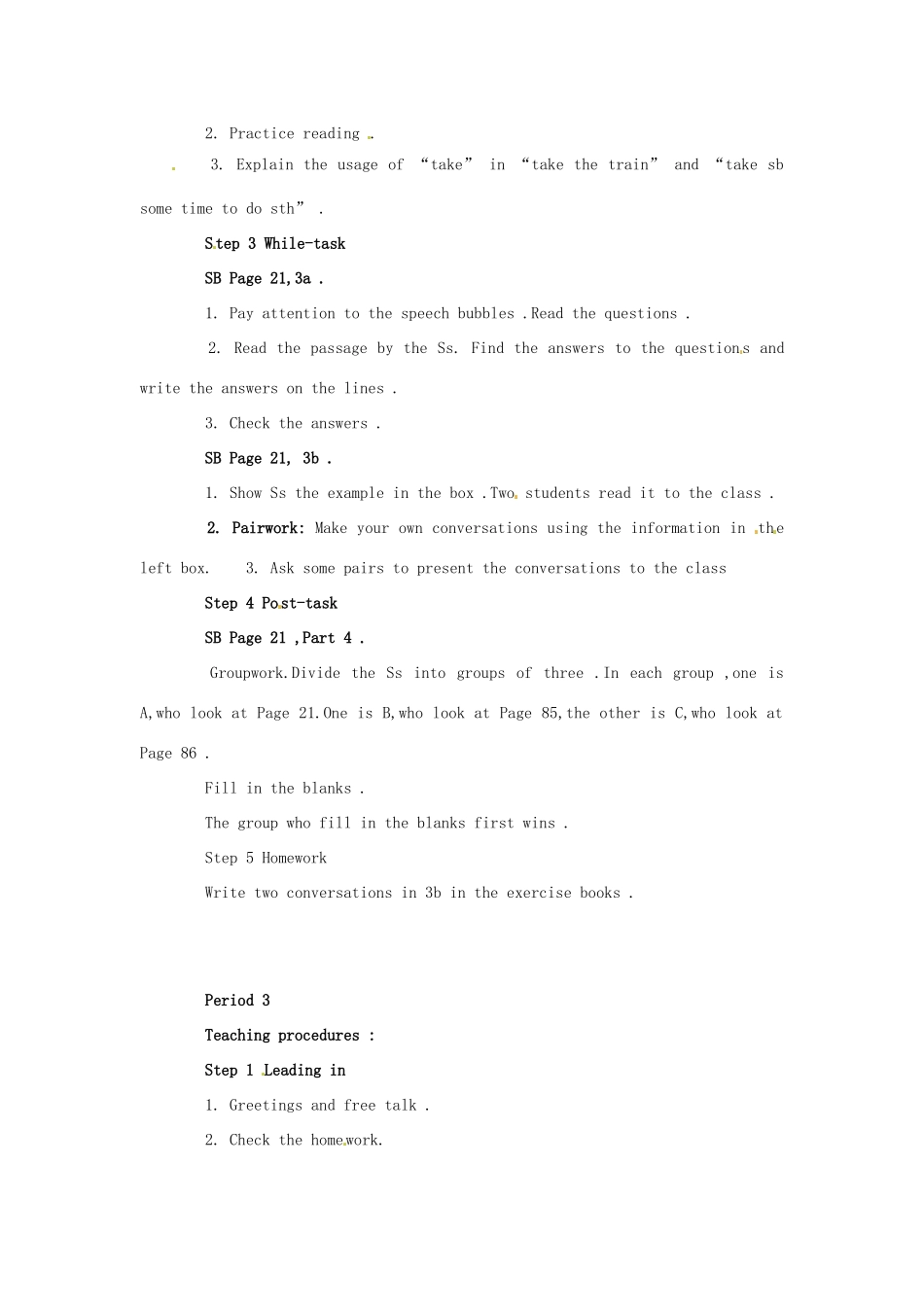 浙江省泰顺县罗阳二中八年级英语上册《unit4 How do you get to school》教案 人教新目标版_第3页