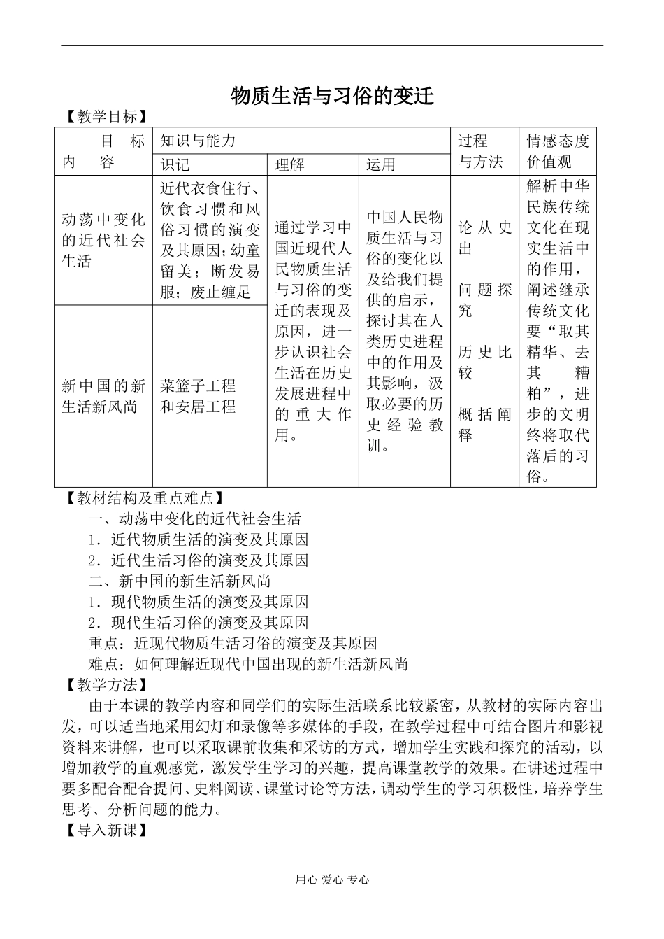 新人教版必修2高中历史物质生活与习俗的变迁教案_第1页