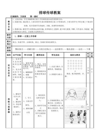 排球正面上手传球教案