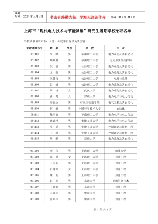 上海市现代电力技术与节能减排研究生暑期学校录取名...
