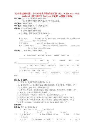 辽宁省抚顺市第二十六中学七年级英语下册 Unit 9 How was your weekend（第三课时）Section B学案（无答案） 人教新目标版