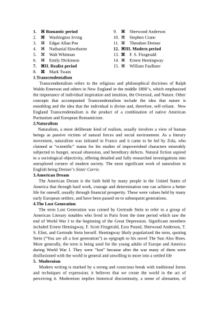 美国文学考试必备知识点