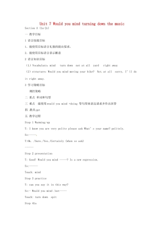浙江省温州市第二十中学八年级英语下册 Unit 7 Would you mind turning down the music Section A (1a-2c) 教案 人教新目标版