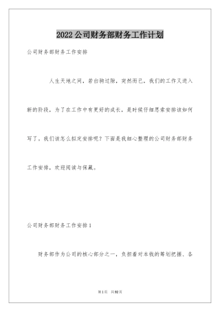 2024公司财务部财务工作计划