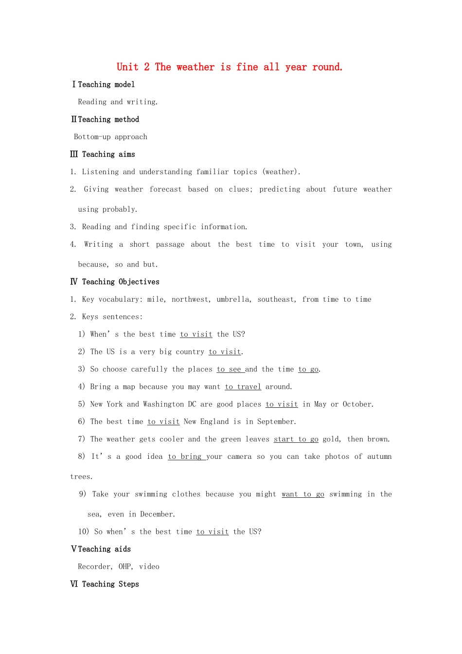 秋八年级英语上册 Module 10 The weather Unit 2 The weather is fine all year round教案 （新版）外研版-（新版）外研版初中八年级上册英语教案_第1页