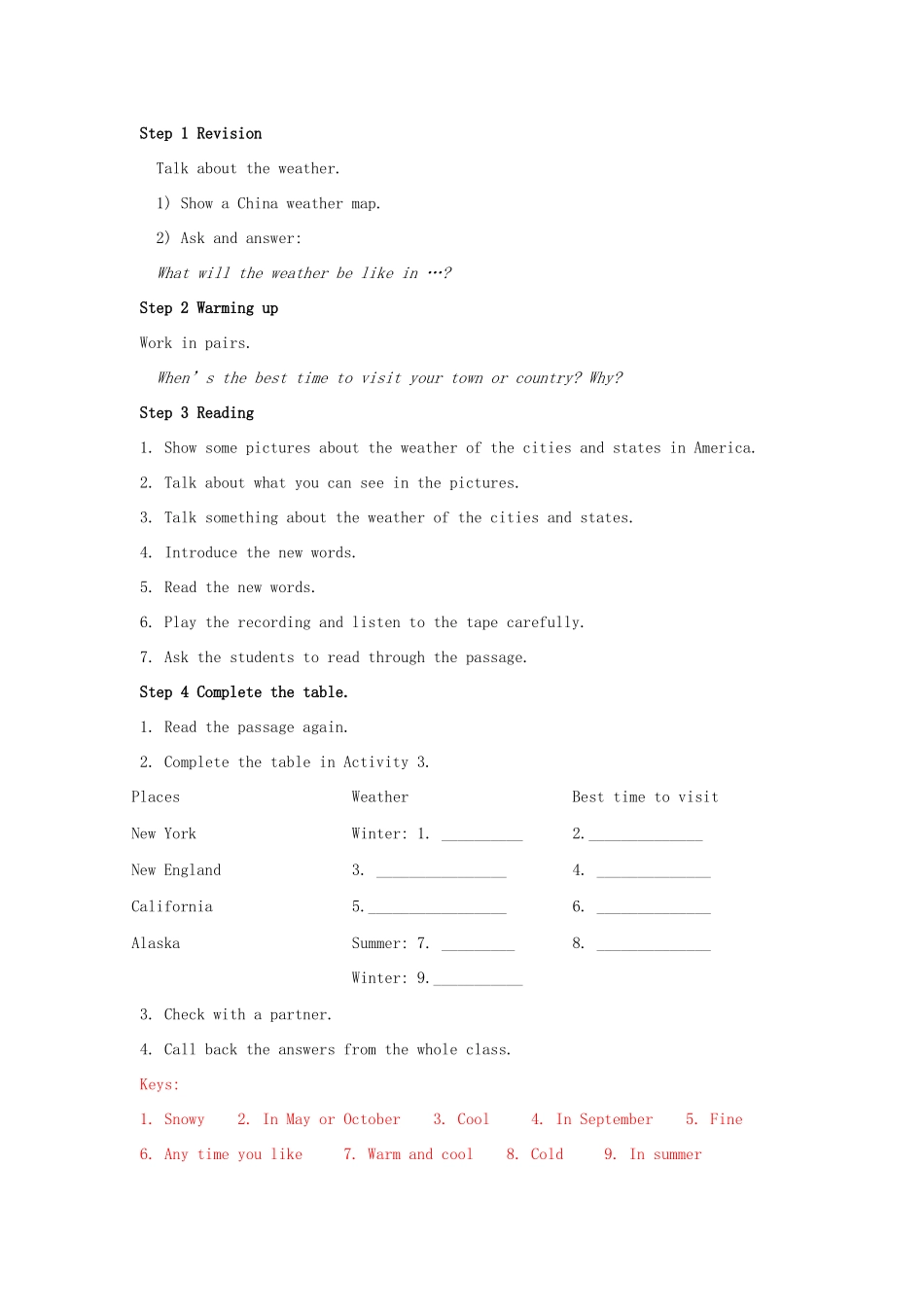 秋八年级英语上册 Module 10 The weather Unit 2 The weather is fine all year round教案 （新版）外研版-（新版）外研版初中八年级上册英语教案_第2页