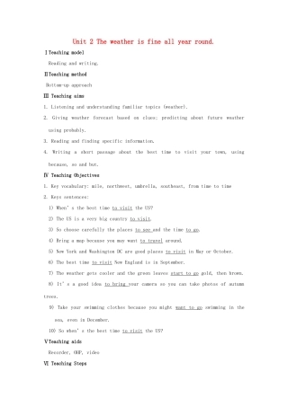秋八年级英语上册 Module 10 The weather Unit 2 The weather is fine all year round教案 （新版）外研版-（新版）外研版初中八年级上册英语教案