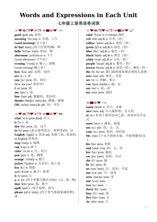 七年级上册英语各单元-单词表(含音标)