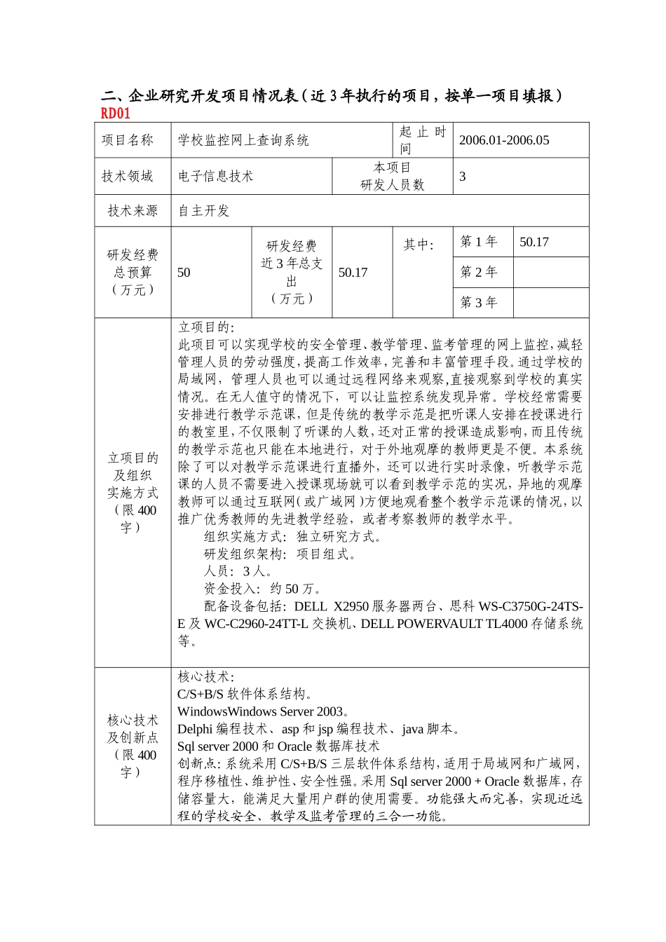 企业研究开发项目情况表-案例1_第1页