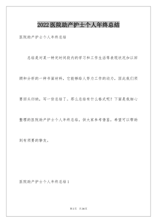 2024医院助产护士个人年终总结
