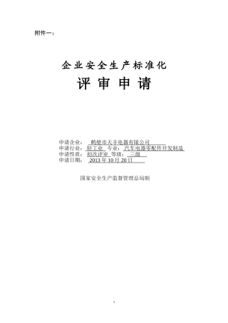 企业安全生产标准化评审申请表