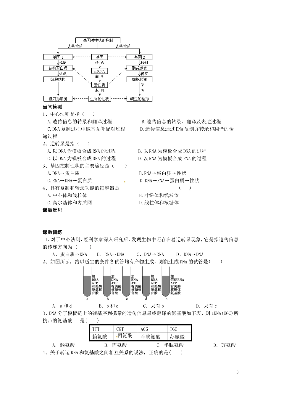 四川省岳池县第一中学高中生物 4.2 基因对性状的控制学案 新人教版必修2_第3页