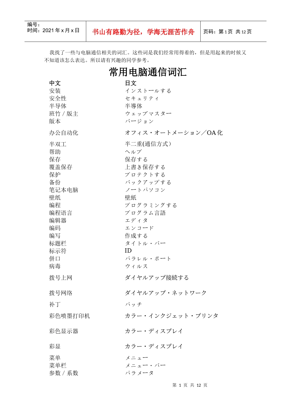 常用电脑通信词汇_第1页