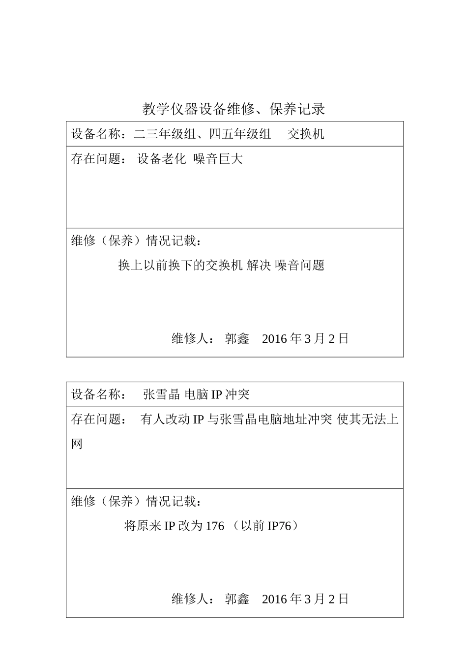 教学仪器、设备设备维修记录表_第3页