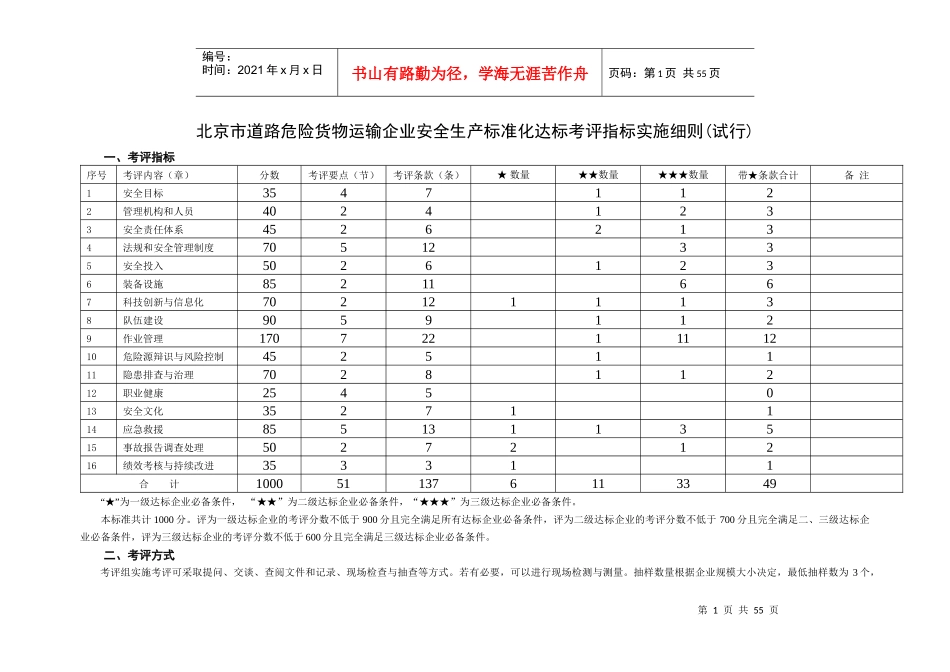 北京市道路危险货物运输企业安全生产标准化达标考评指_第1页