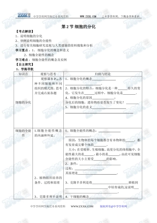 新人教必修1高中生物学案19第6章第2节 细胞的分化