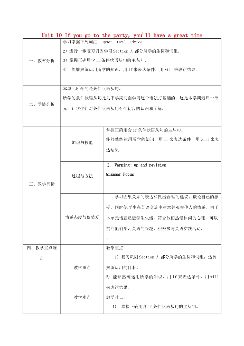 陕西省石泉县八年级英语上册 Unit 10 If you go to the party，you'll have a great time Section A（2a-3c）教案 （新版）人教新目标版-（新版）人教新目标版初中八年级上册英语教案_第1页