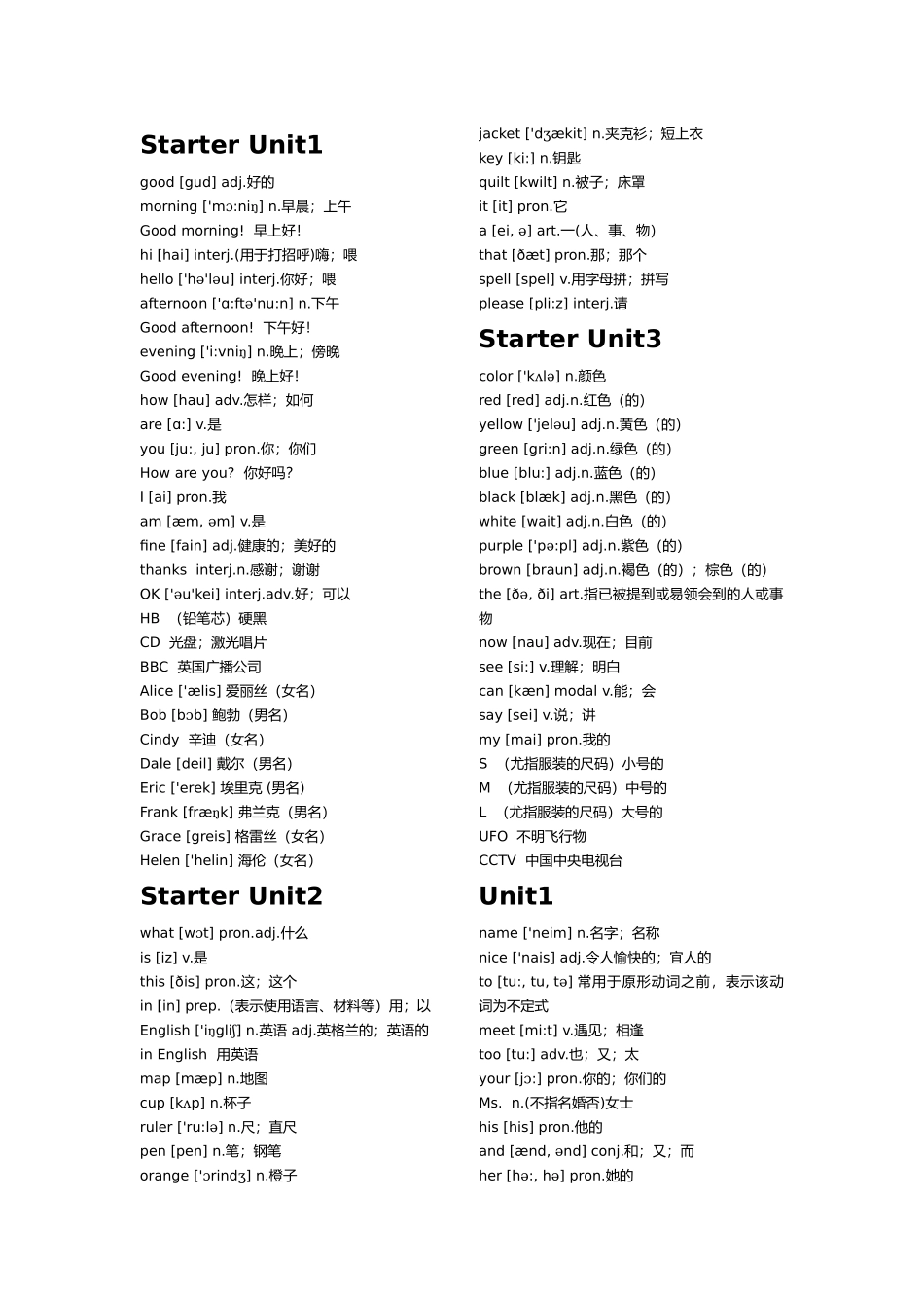 七年级上册英语单词表(新人教版)_第1页