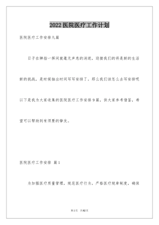 2024医院医疗工作计划