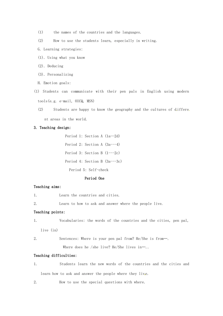 福建省长泰县第一中学七年级英语下册《Unit 1 Where’s your pen pal from》单元教案 人教新目标版_第2页