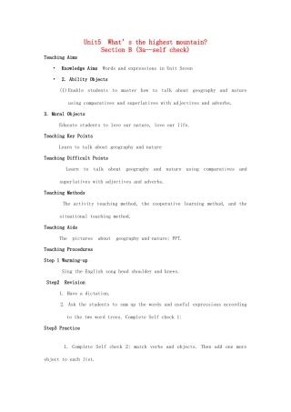 金识源秋八年级英语上册 Unit 5 what’s the highest mountain in the world？（第6课时）教案 鲁教版五四制-鲁教版五四制初中八年级上册英语教案