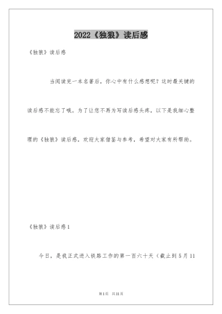 2024《独狼》读后感