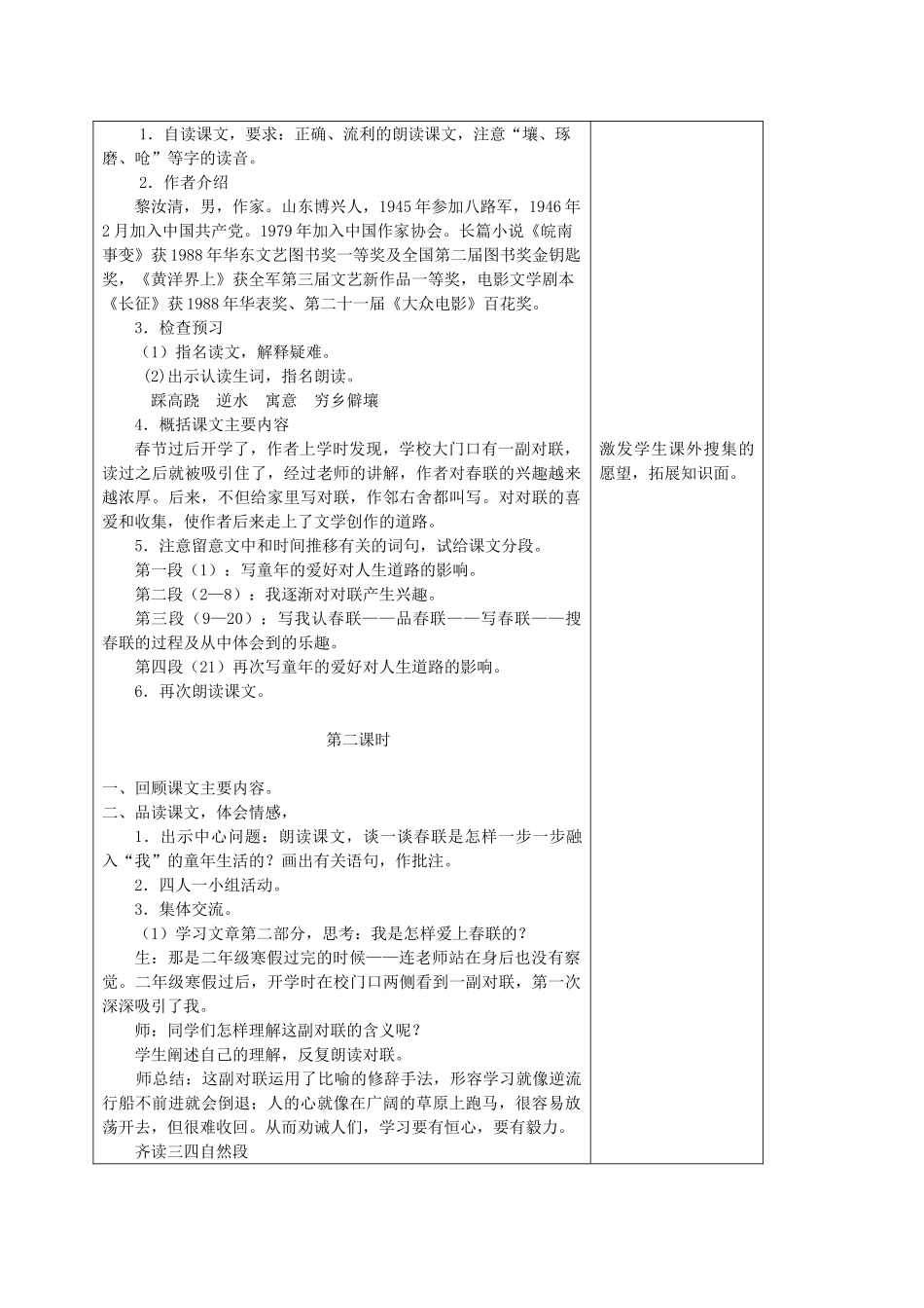 六年级语文上册 第六单元 30《我和春联》教案 冀教版-冀教版小学六年级上册语文教案_第2页