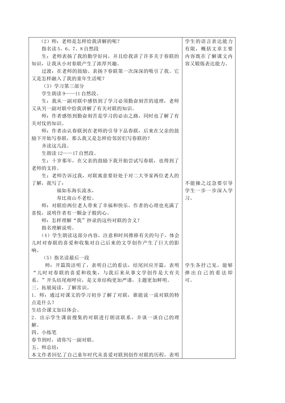 六年级语文上册 第六单元 30《我和春联》教案 冀教版-冀教版小学六年级上册语文教案_第3页