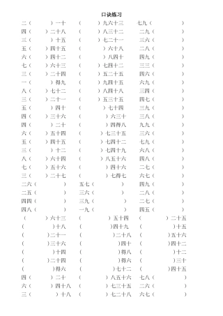 九九乘法口诀表(练习题)
