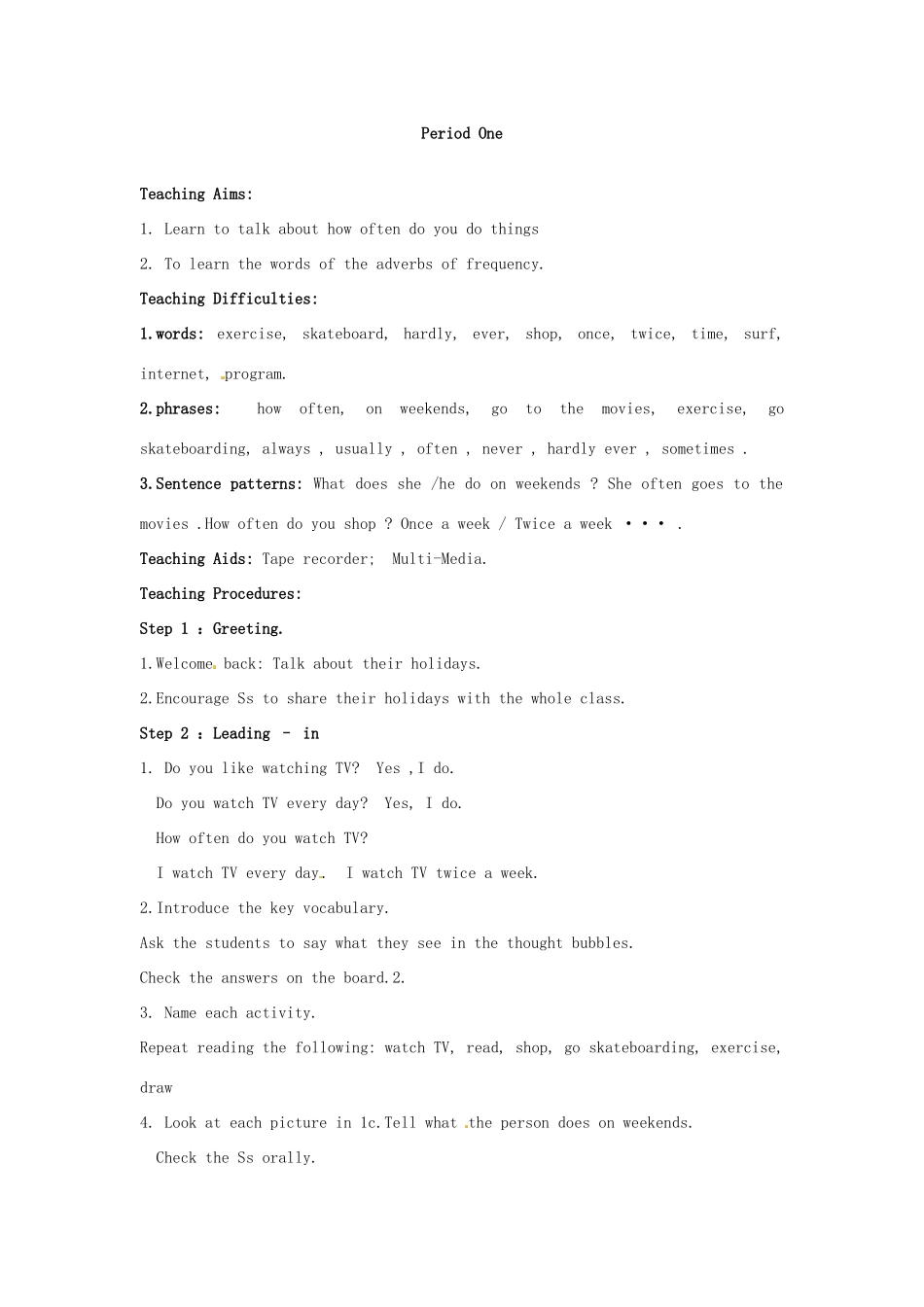 辽宁省开原五中九年级英语《Unit 1How often do you do exercise》教案 人教新目标版_第2页