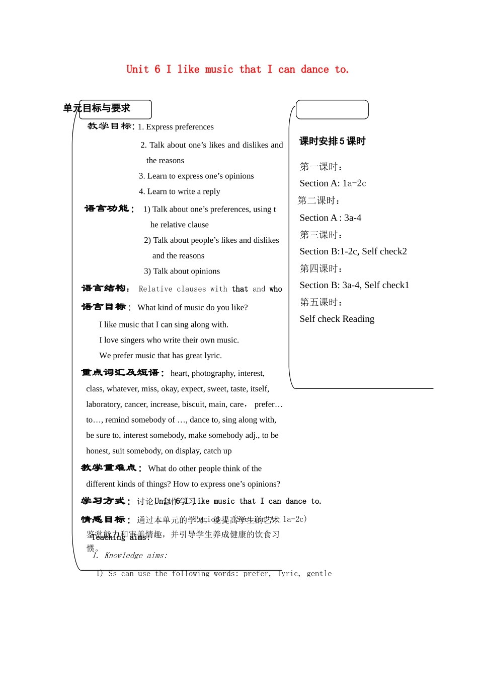 浙江省台州市黄岩区头陀镇中学九年级英语 Unit 6 I like music that I can dance to 教案 人教新目标版_第1页