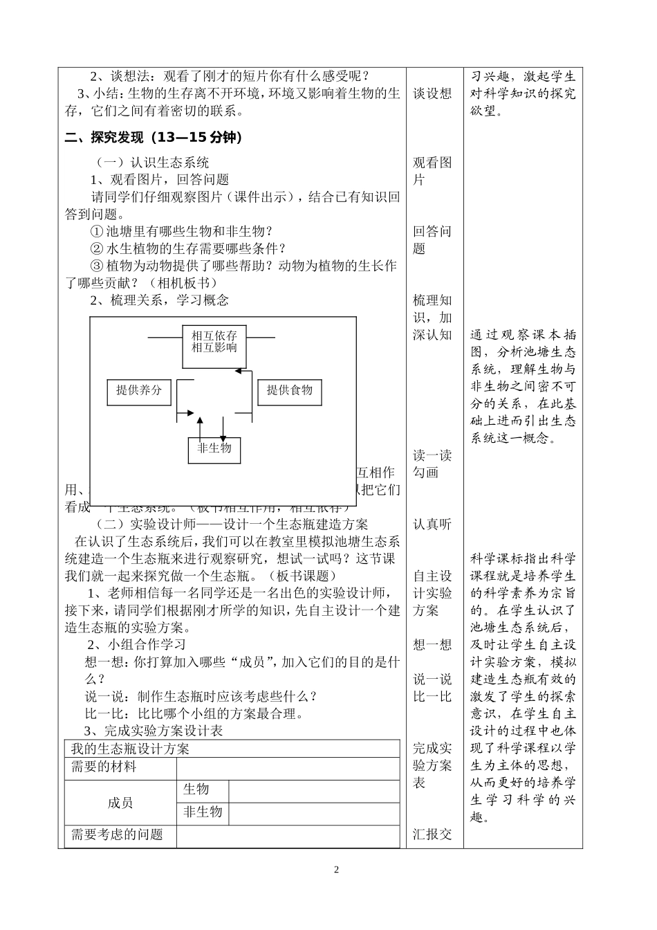教科版小学五年级科学上册《做一个生态瓶》教学设计_第2页