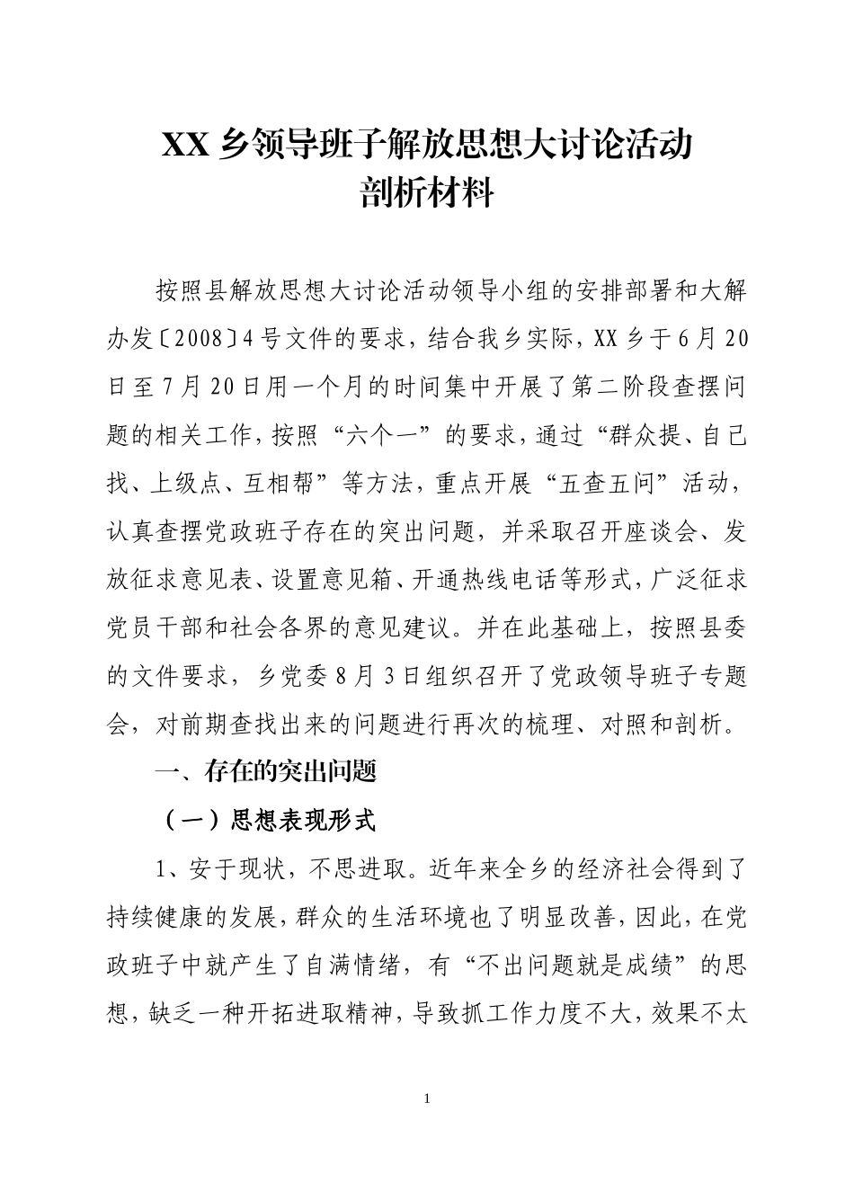解放思想大讨论班子剖析材料_第1页