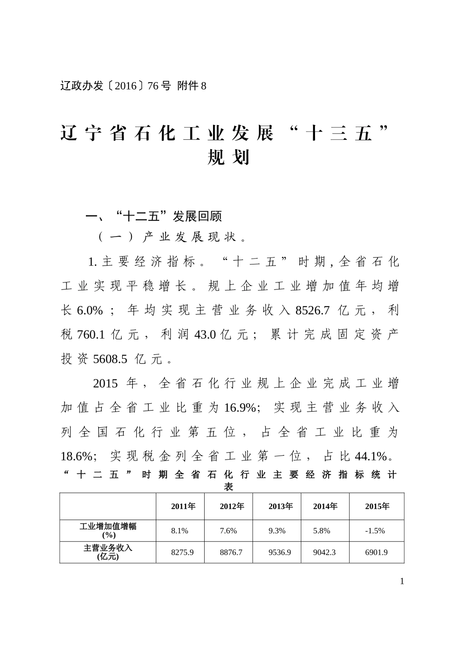 辽宁省石化工业发展“十三五”规划_第1页