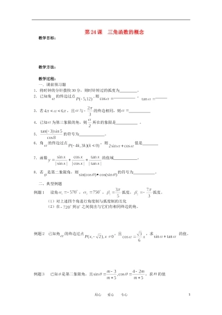 江苏省淮安中学高三数学《第24课 三角函数的概念》基础教案