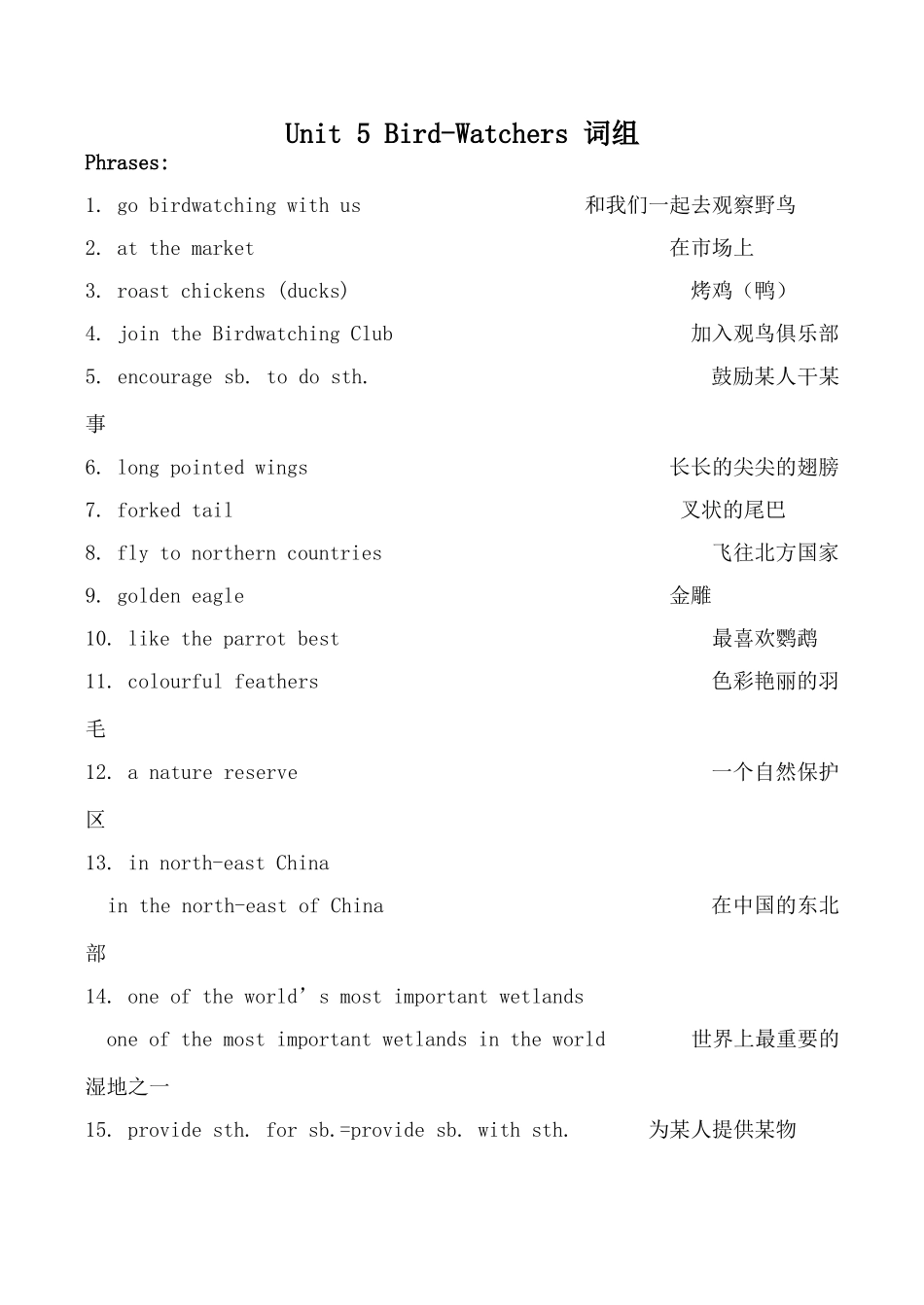 牛津版八年级英语Unit5 Bird-Watchers 词组_第1页