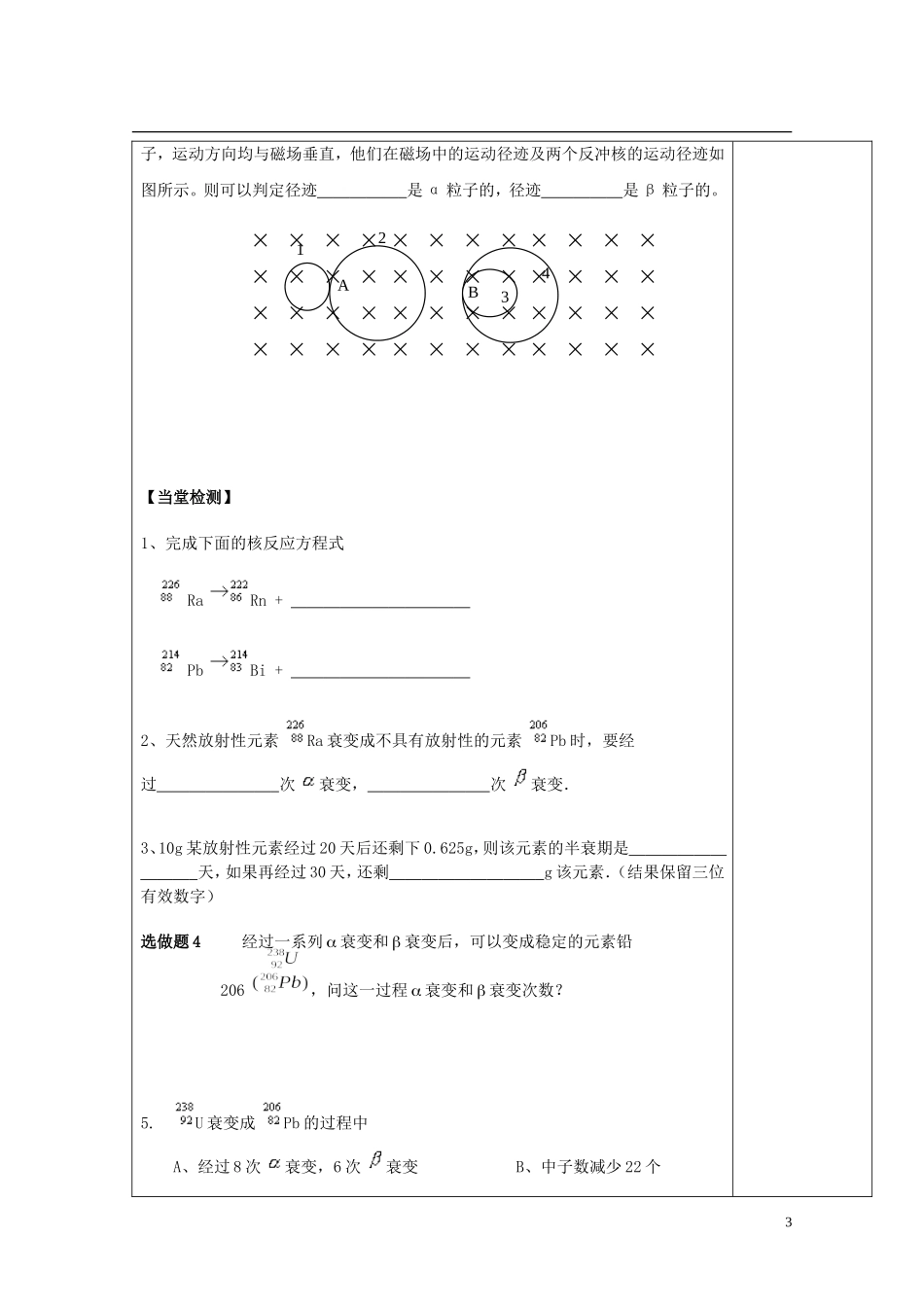 陕西省西安市庆安高级中学高中物理 19.2 放射性元素的衰变导学案 新人教版选修3-5_第3页