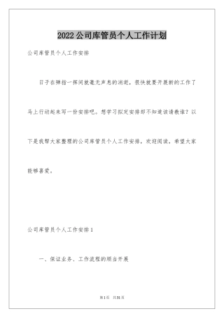 2024公司库管员个人工作计划