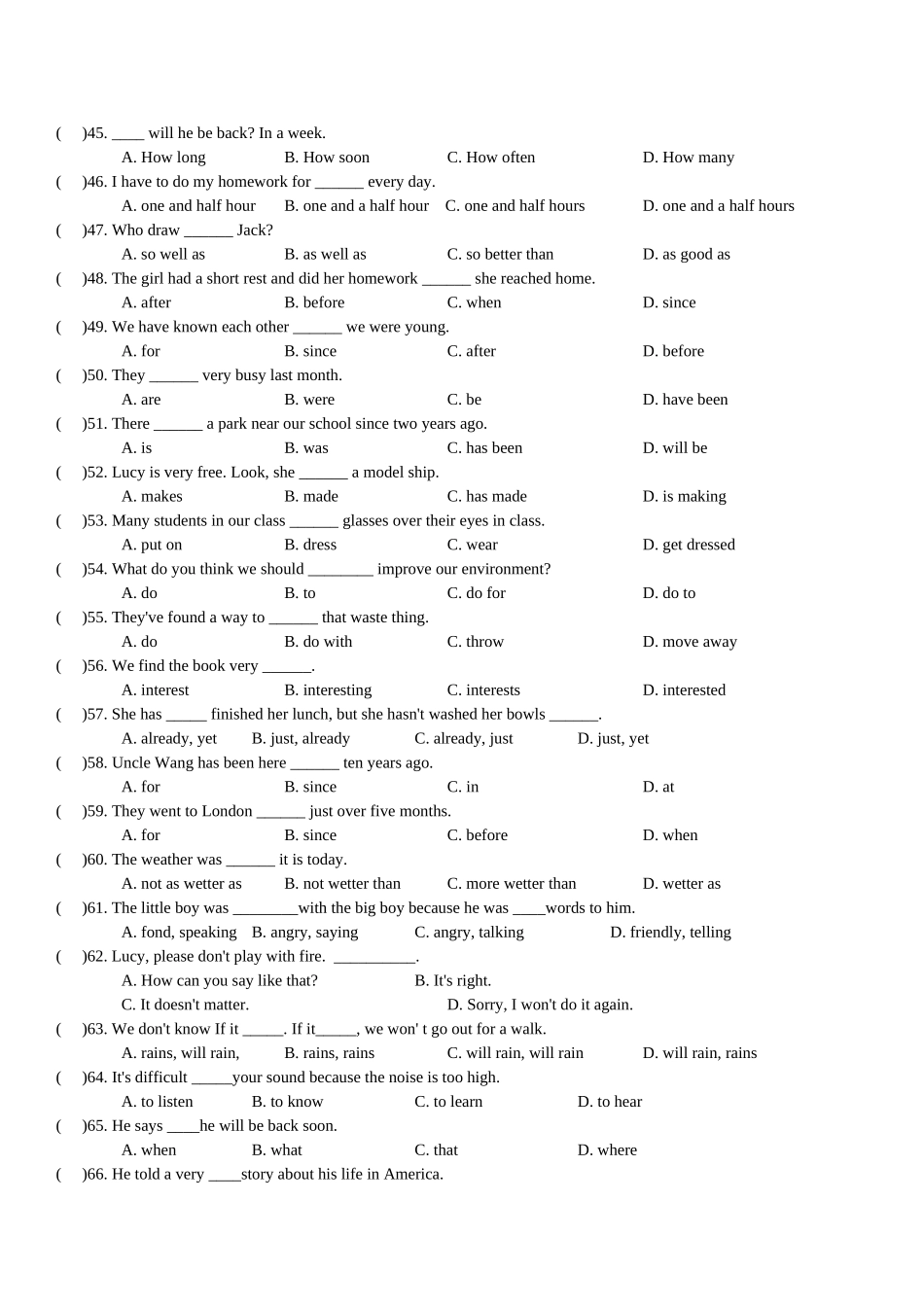 中考英语复习：单项选择题及答案4_第3页