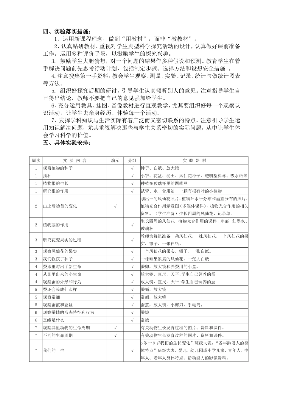 教科版小学科学三年级下册实验教学计划_第3页