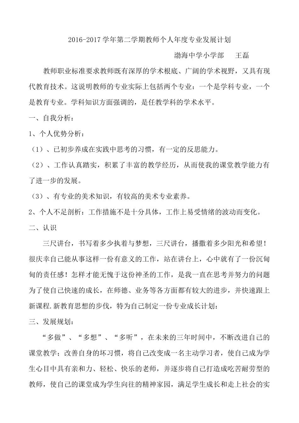 美术个人发展规划_第1页