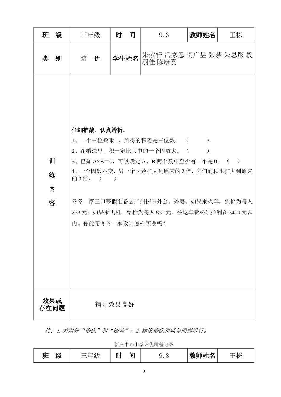 培优辅差计划及记录表_第3页