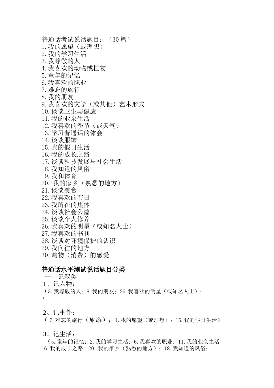 普通话考试说话题目及归类_第1页